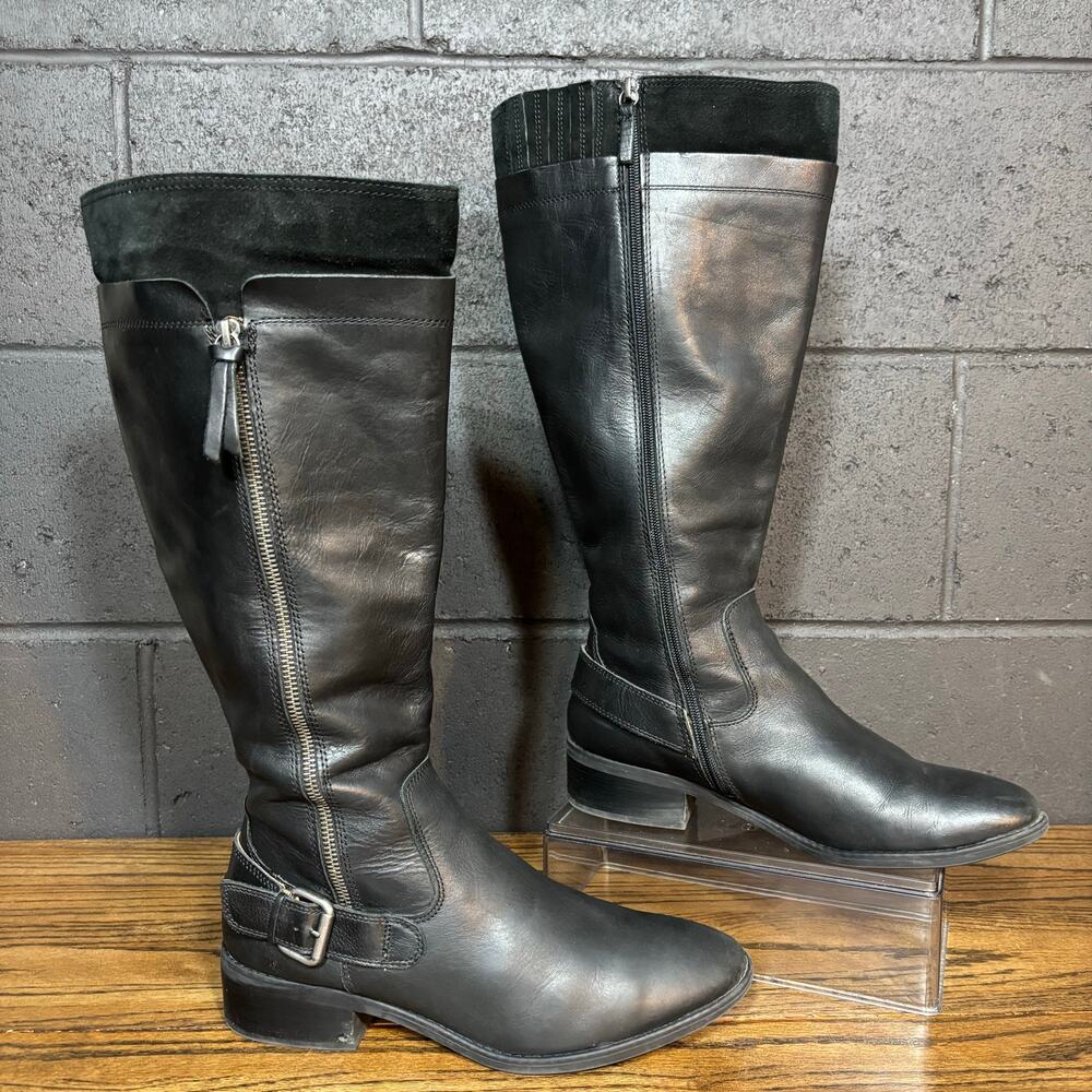 Comfortiva Tall Black Leather Riding Boots Side Zip Buckle Women’s 11M